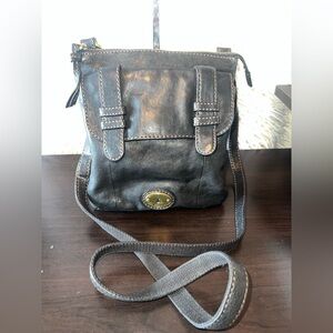 Black Fossil Leather Crossbody Bag